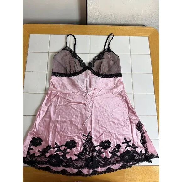 Vintage Victoria's Secret 100% Silk Pink Lace Slip Dress Size S Y2K - Picture 10 of 14